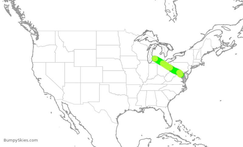 Turbulence forecast map for JIA5200, DCA to GRR