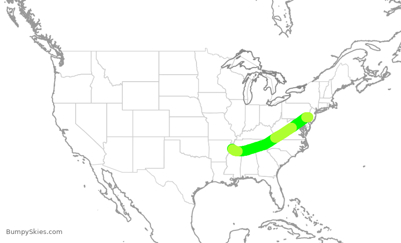 Turbulence forecast map for JIA5204, PHL to MEM