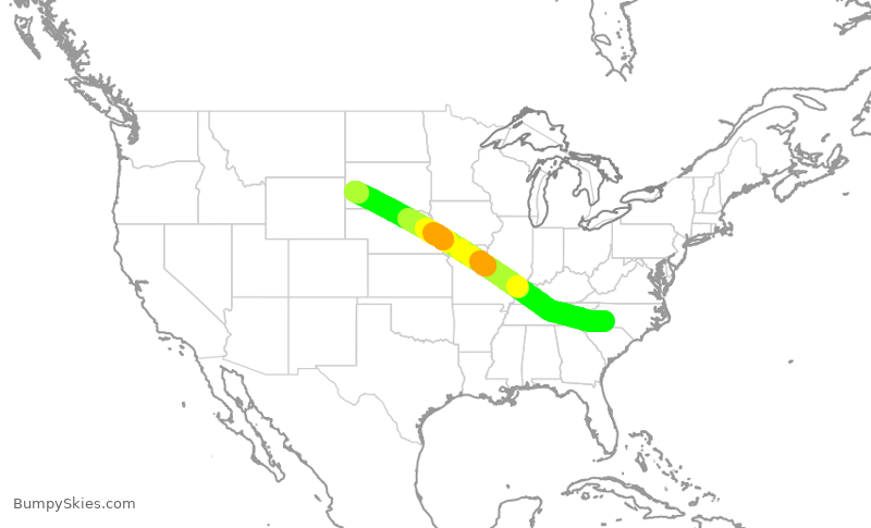 Turbulence forecast map for JIA5211, CLT to RAP