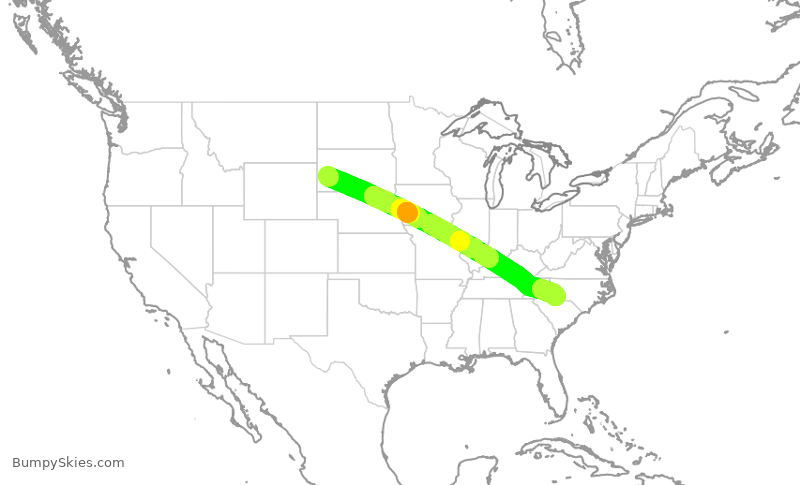 Turbulence forecast map for JIA5211, RAP to CLT