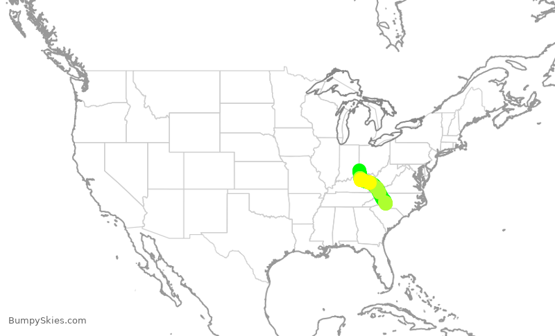 Turbulence forecast map for JIA5215, CVG to CLT