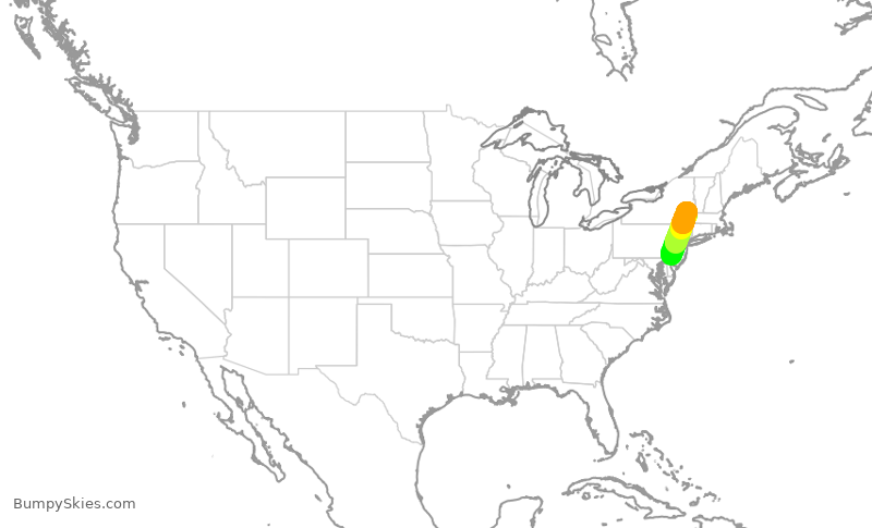 Turbulence forecast map for JIA5216, ALB to PHL