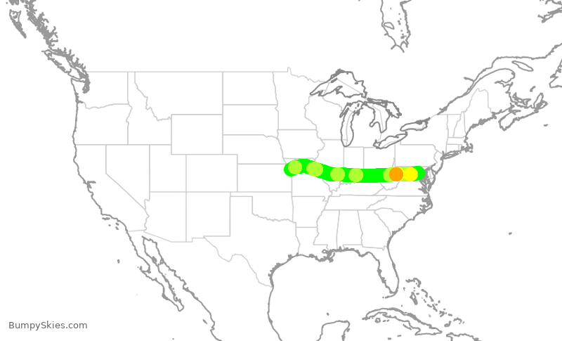 Turbulence forecast map for JIA5220, DCA to MCI
