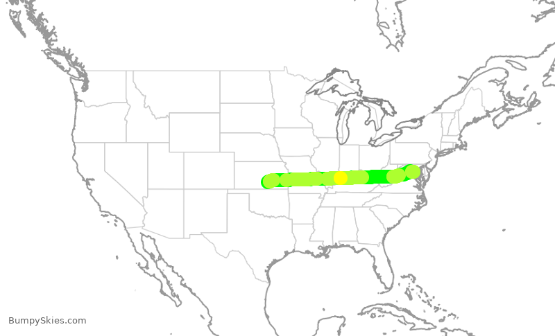 Turbulence forecast map for JIA5224, ICT to DCA