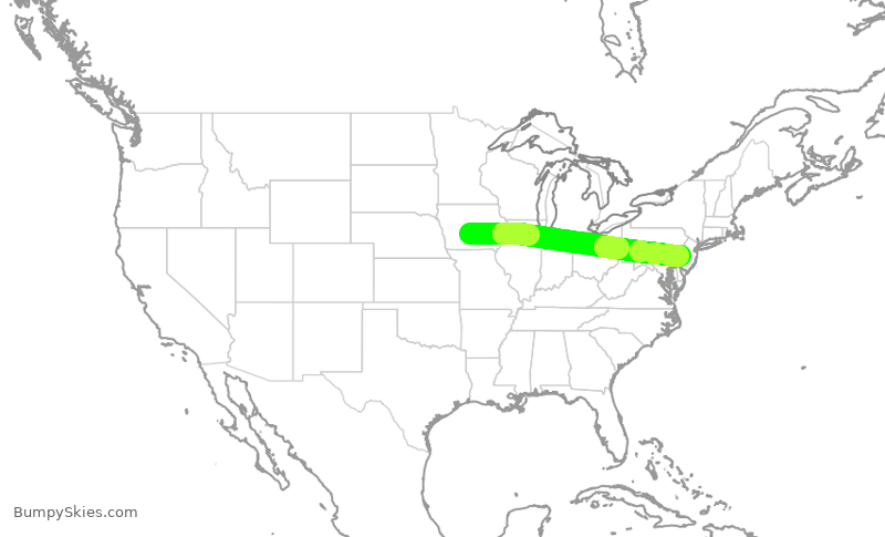 Turbulence forecast map for JIA5225, DSM to PHL