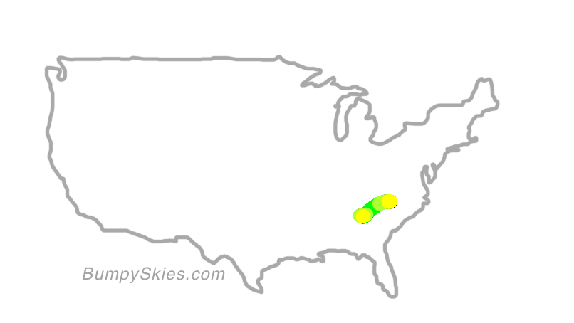Map of continental US with illustrated flight path and turbulence forecast (described in text below)