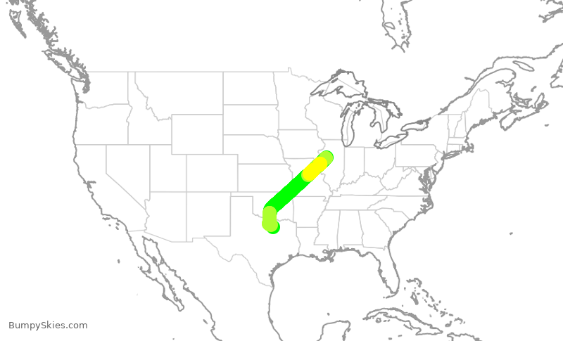 Turbulence forecast map for JIA5228, PIA to DFW