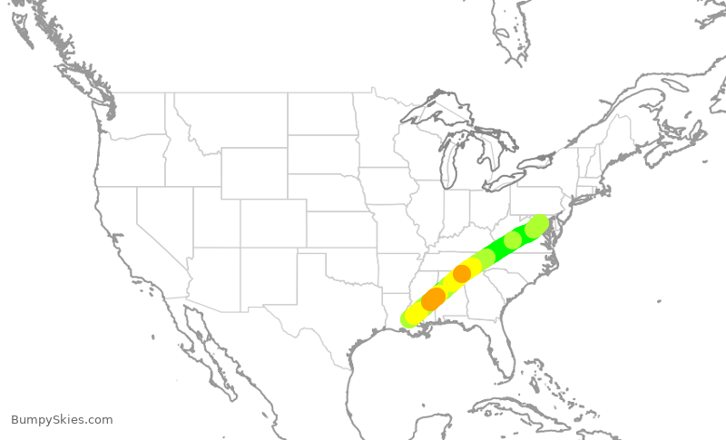 Turbulence forecast map for JIA5230, DCA to BTR