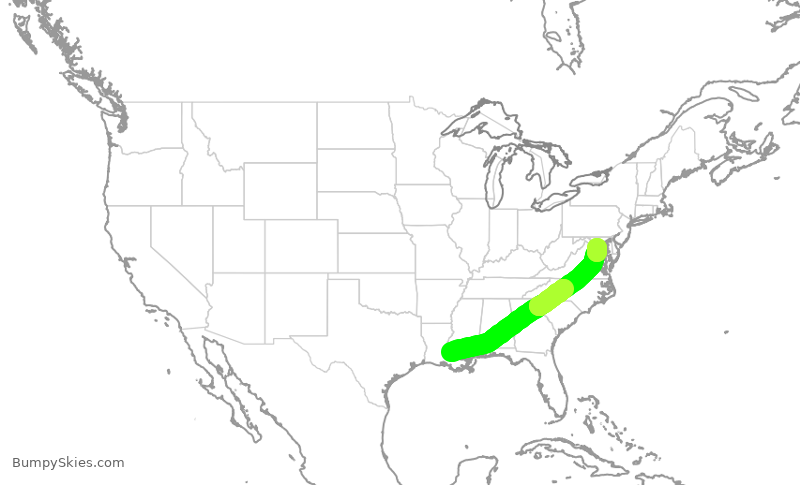 Turbulence forecast map for JIA5231, BTR to DCA