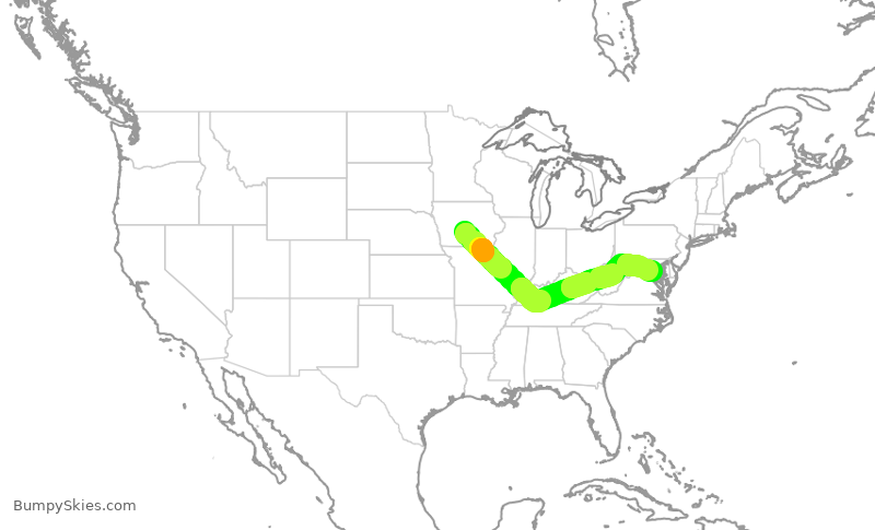 Turbulence forecast map for JIA5238, DSM to DCA