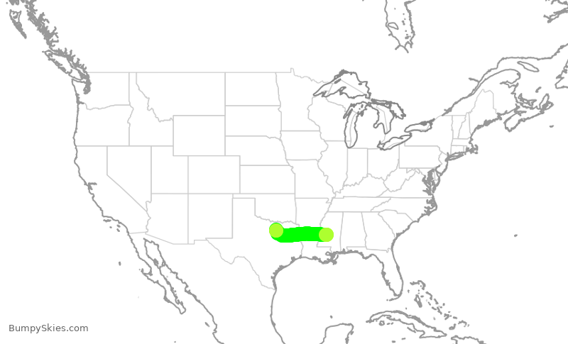 Turbulence forecast map for JIA5243, JAN to DFW