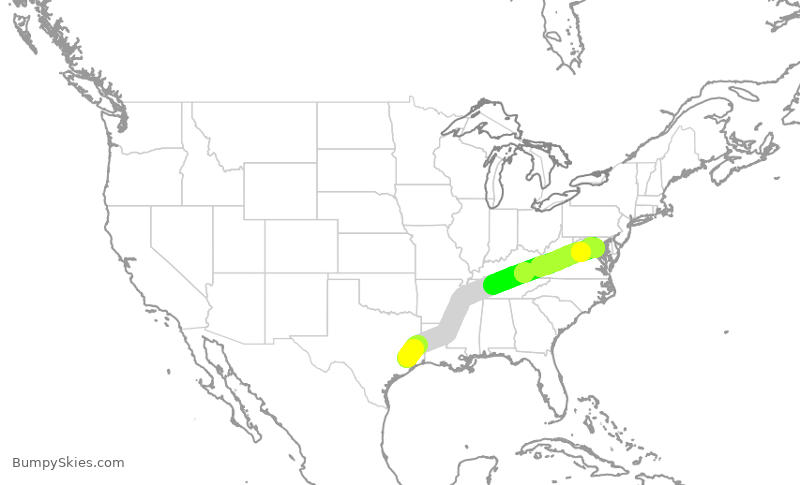 Turbulence forecast map for JIA5247, IAH to DCA