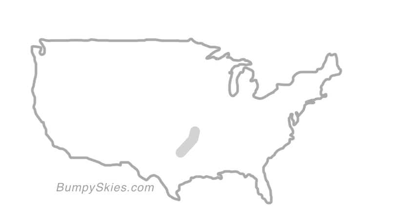 Map of continental US with illustrated flight path and turbulence forecast (described in text below)