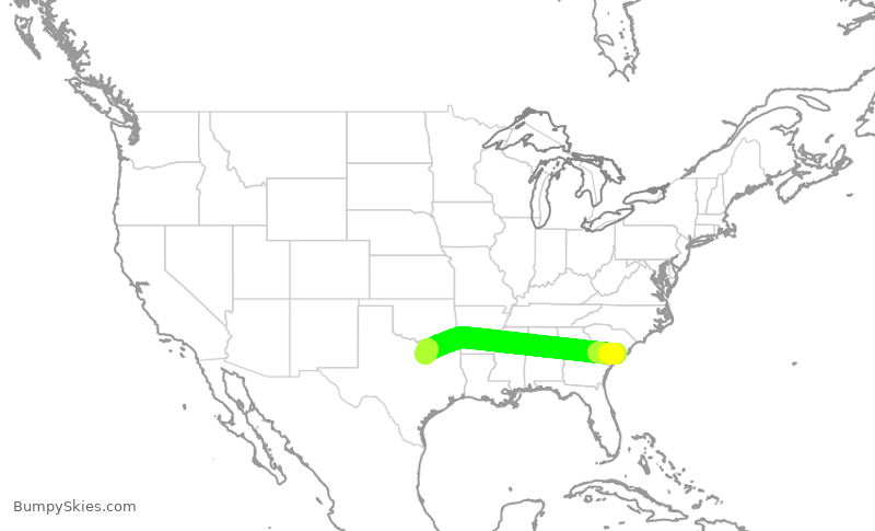 Turbulence forecast map for JIA5250, CHS to DFW