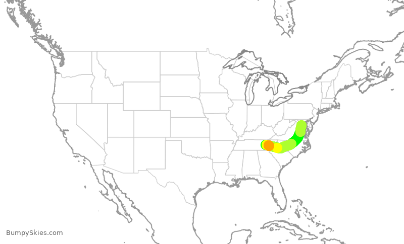 Turbulence forecast map for JIA5251, TYS to DCA