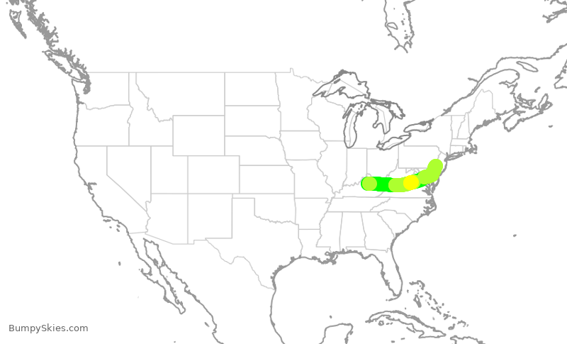 Turbulence forecast map for JIA5257, LEX to PHL