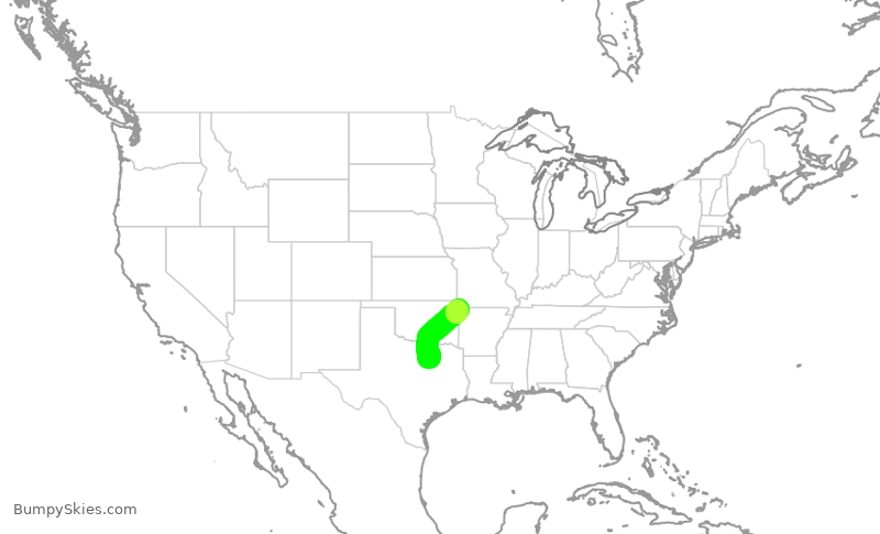 Turbulence forecast map for JIA5258, DFW to XNA