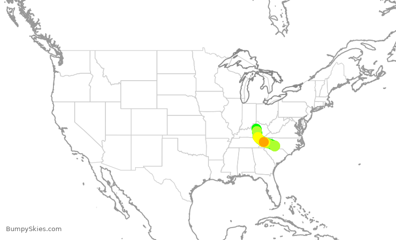 Turbulence forecast map for JIA5262, LEX to CLT