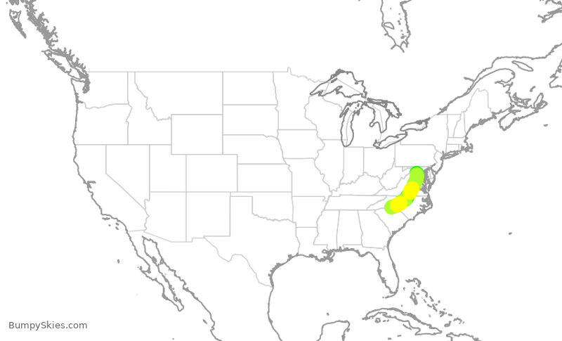 Turbulence forecast map for JIA5269, CLT to IAD