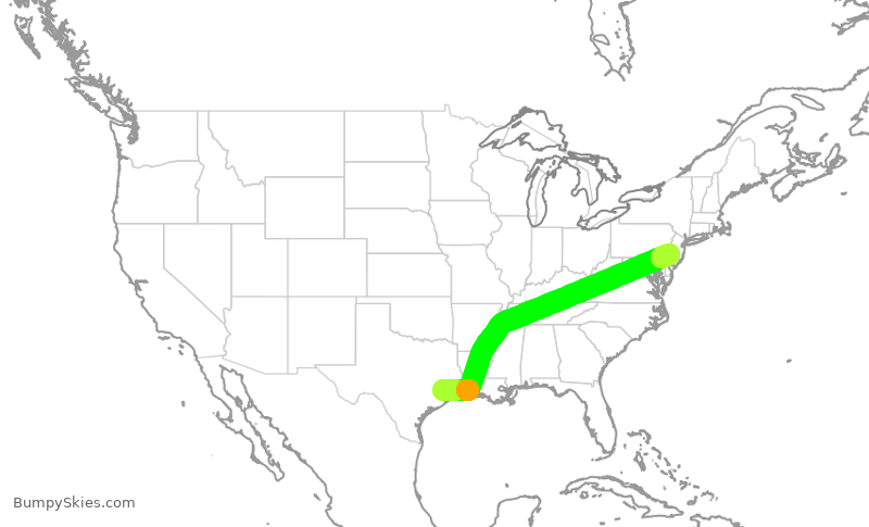 Turbulence forecast map for JIA5274, IAH to PHL
