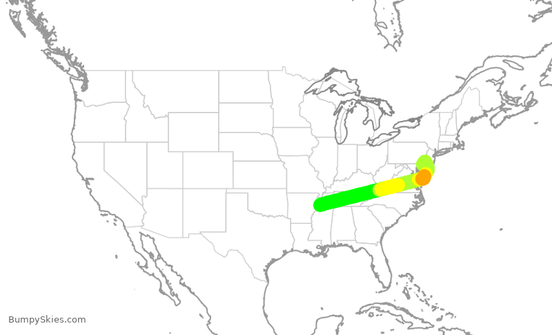 Turbulence forecast map for JIA5277, MEM to PHL