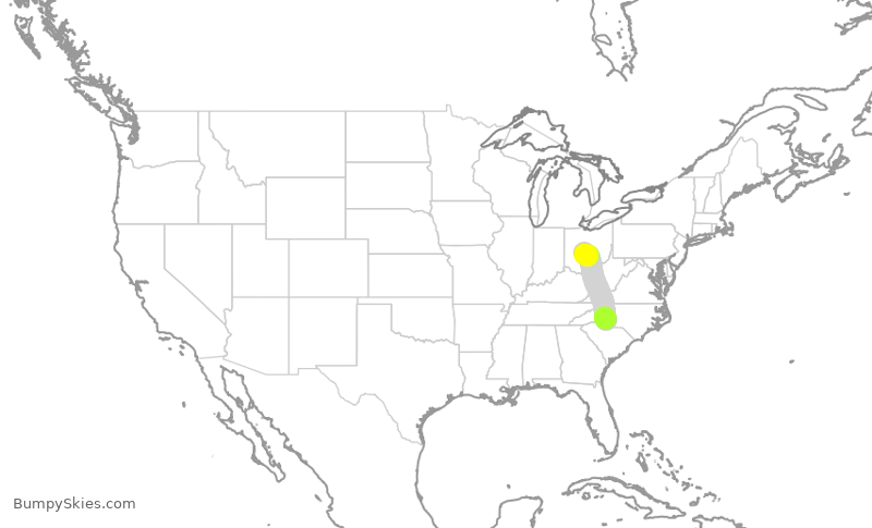Turbulence forecast map for JIA5280, CLT to CMH