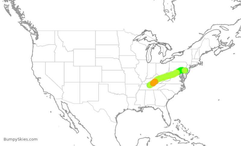Turbulence forecast map for JIA5281, PHL to BNA