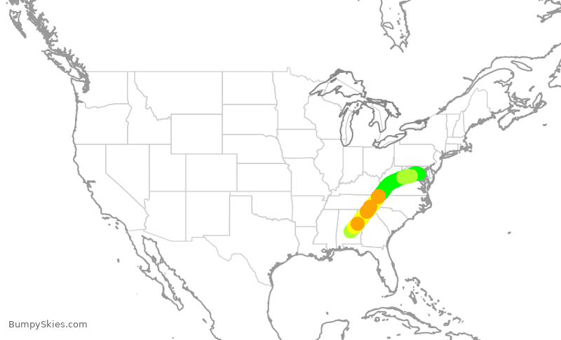 Turbulence forecast map for JIA5284, MGM to DCA