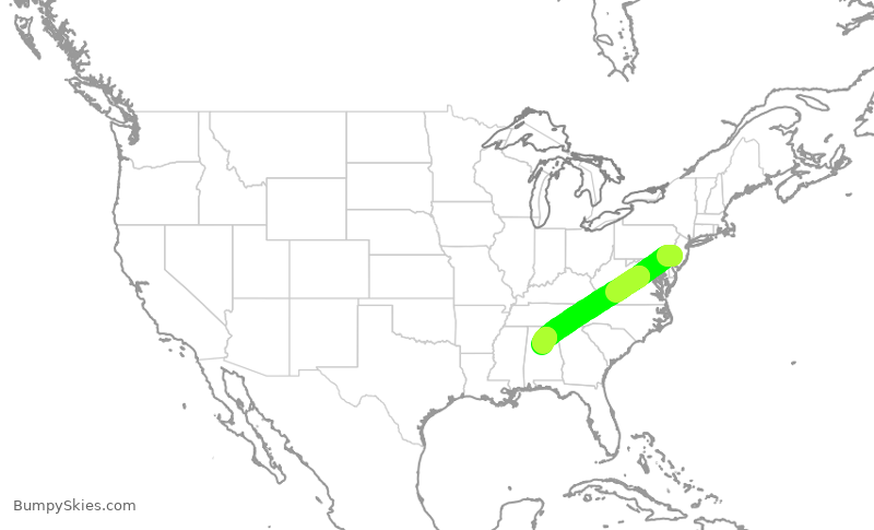 Turbulence forecast map for JIA5285, PHL to BHM