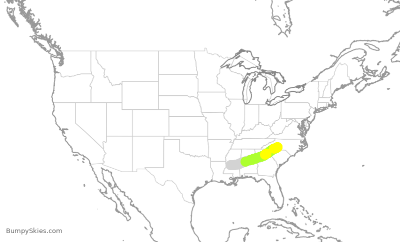Turbulence forecast map for JIA5291, CLT to JAN