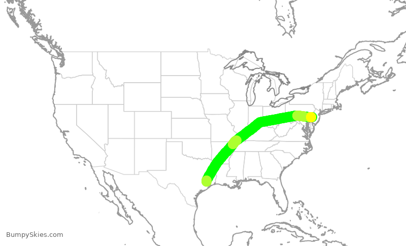 Turbulence forecast map for JIA5293, IAH to PHL