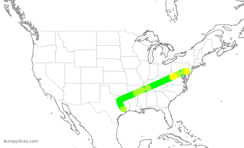 Turbulence forecast map for JIA5293, PHL to IAH