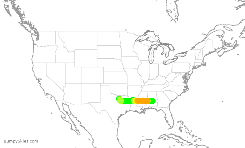 Turbulence forecast map for JIA5294, MGM to DFW