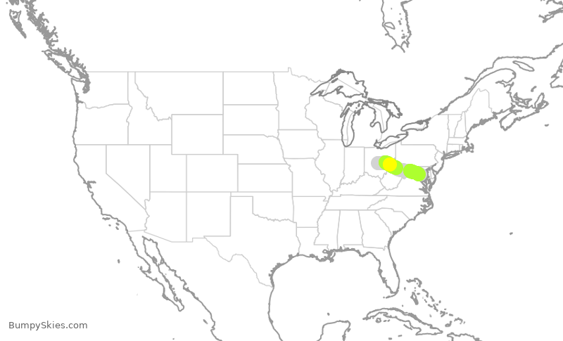 Turbulence forecast map for JIA5295, CMH to DCA