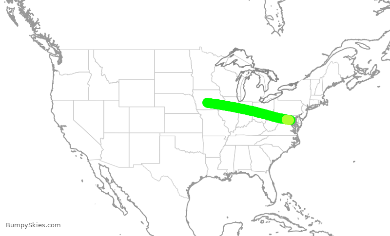 Turbulence forecast map for JIA5296, DSM to DCA