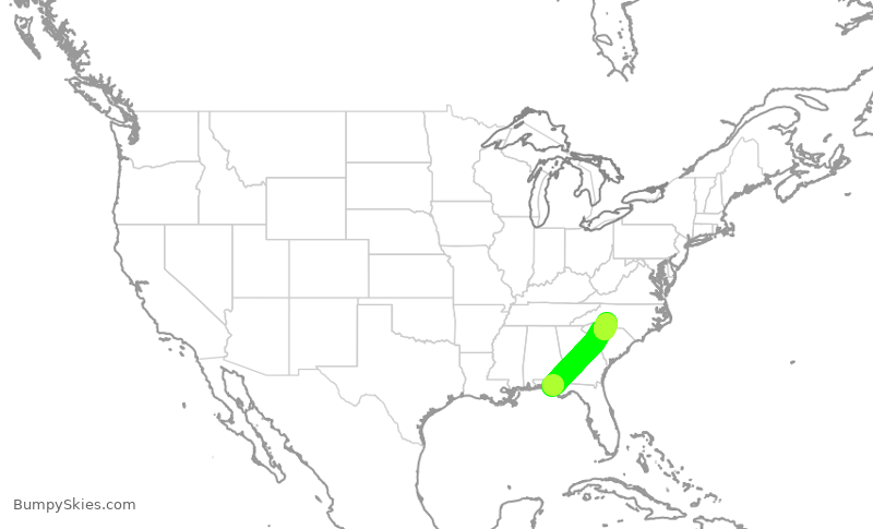 Turbulence forecast map for JIA5297, ECP to CLT