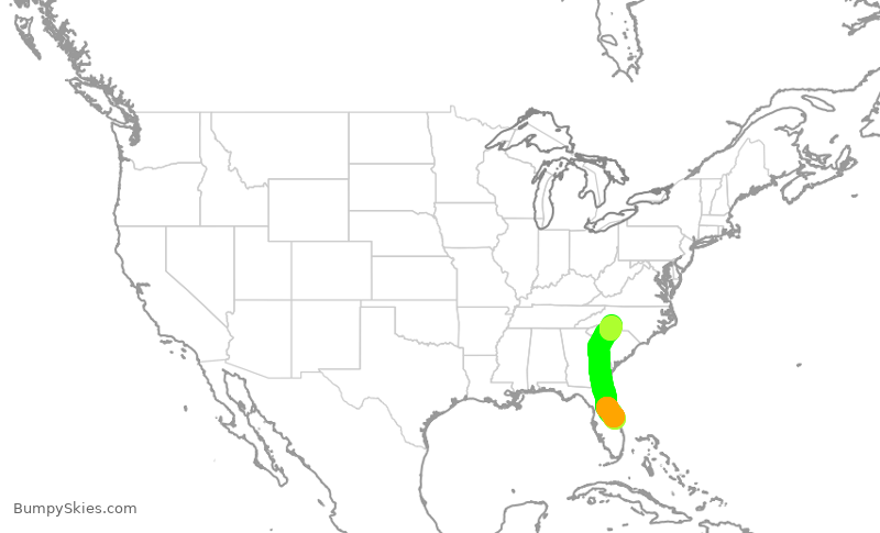 Turbulence forecast map for JIA5298, MLB to CLT