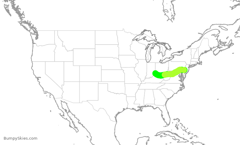 Turbulence forecast map for JIA5298, PHL to CVG