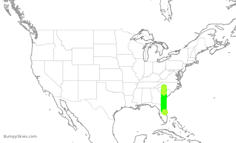 Turbulence forecast map for JIA5299, CLT to MLB