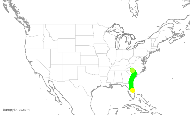 Turbulence forecast map for JIA5299, MLB to CLT