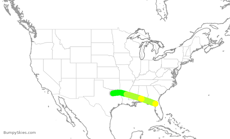 Turbulence forecast map for JIA5306, DFW to GNV