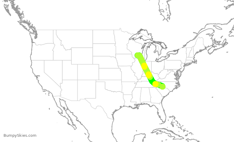 Turbulence forecast map for JIA5306, MSN to CLT