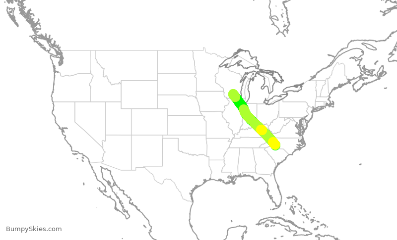 Turbulence forecast map for JIA5307, CLT to MSN