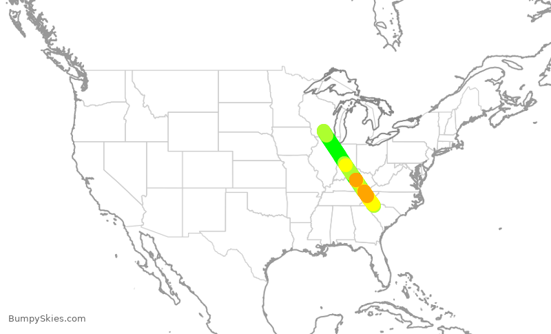 Turbulence forecast map for JIA5307, MSN to GSP