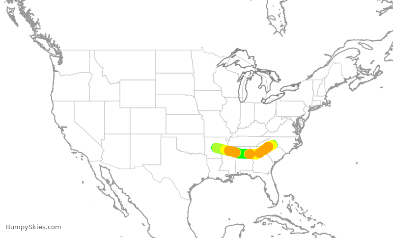 Turbulence forecast map for JIA5308, CLT to LIT
