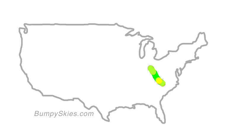 Map of continental US with illustrated flight path and turbulence forecast (described in text below)