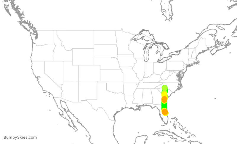Turbulence forecast map for JIA5311, CLT to MLB