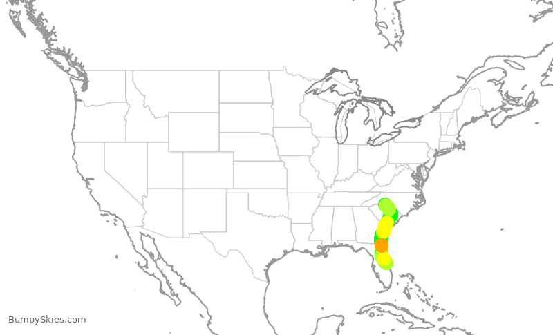 Turbulence forecast map for JIA5311, MLB to CLT
