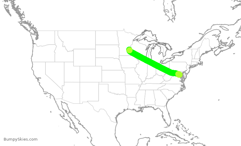 Turbulence forecast map for JIA5311, MSP to DCA