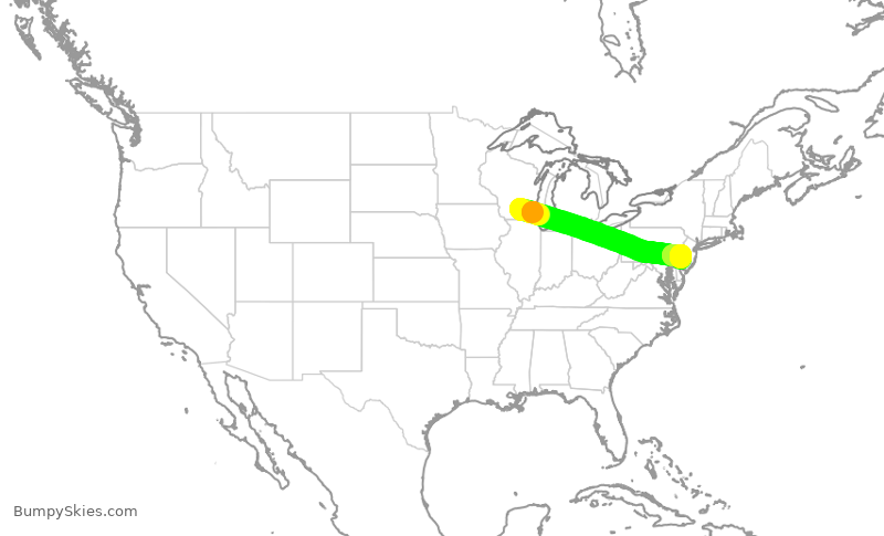 Turbulence forecast map for JIA5318, MSN to PHL